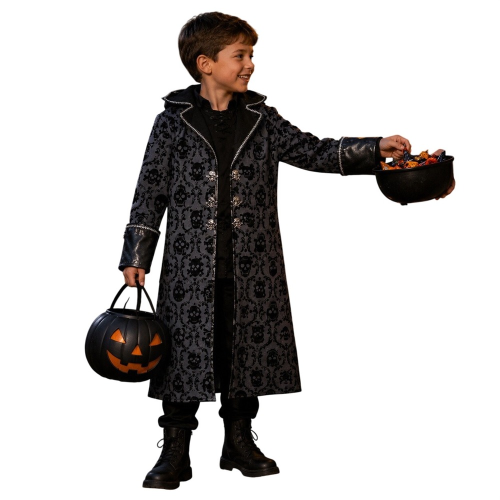 Spirit Halloween Gothic Pirate Skull Captain Costume Dress Kids Small Gray Black